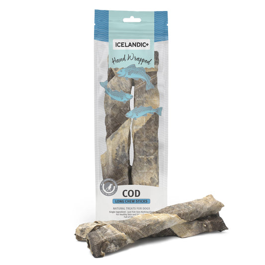 Icelandic+ Hand Wrapped Cod Skin 10" Long Chew Stick 2-Pack