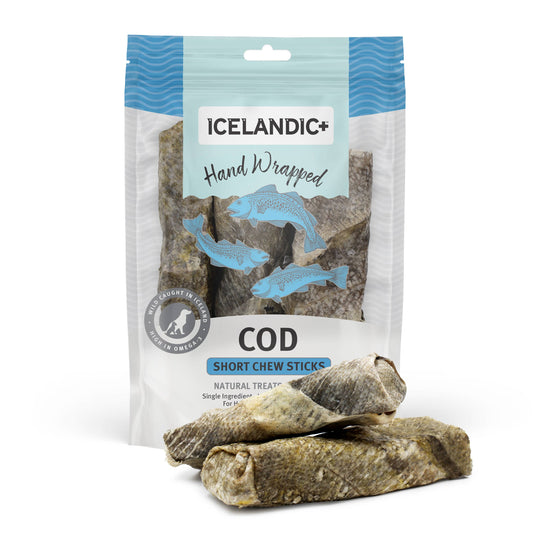 Icelandic+ Hand Wrapped Cod Skin 5" Short Chew Stick (3-pack)